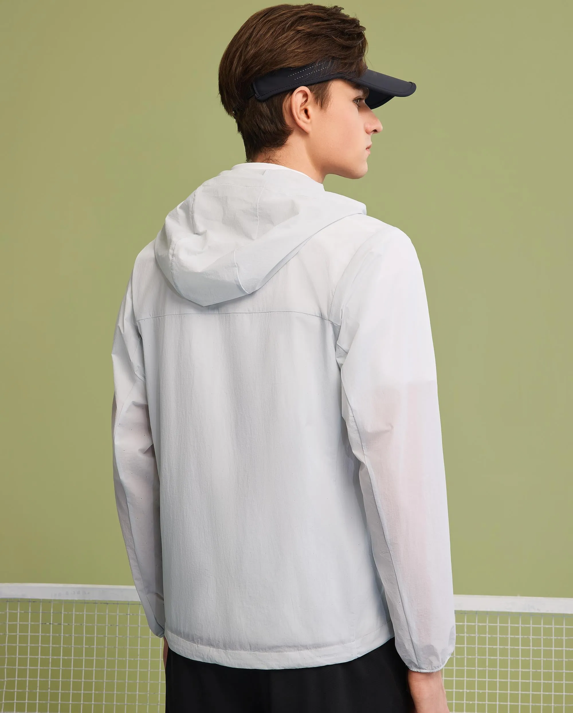 109985-413 | MEN'S K-SWISS LOGO STAND COLLAR HOODED JACKET | GRAY MIST/MOONBEAM