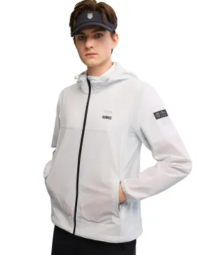 109985-413 | MEN'S K-SWISS LOGO STAND COLLAR HOODED JACKET | GRAY MIST/MOONBEAM