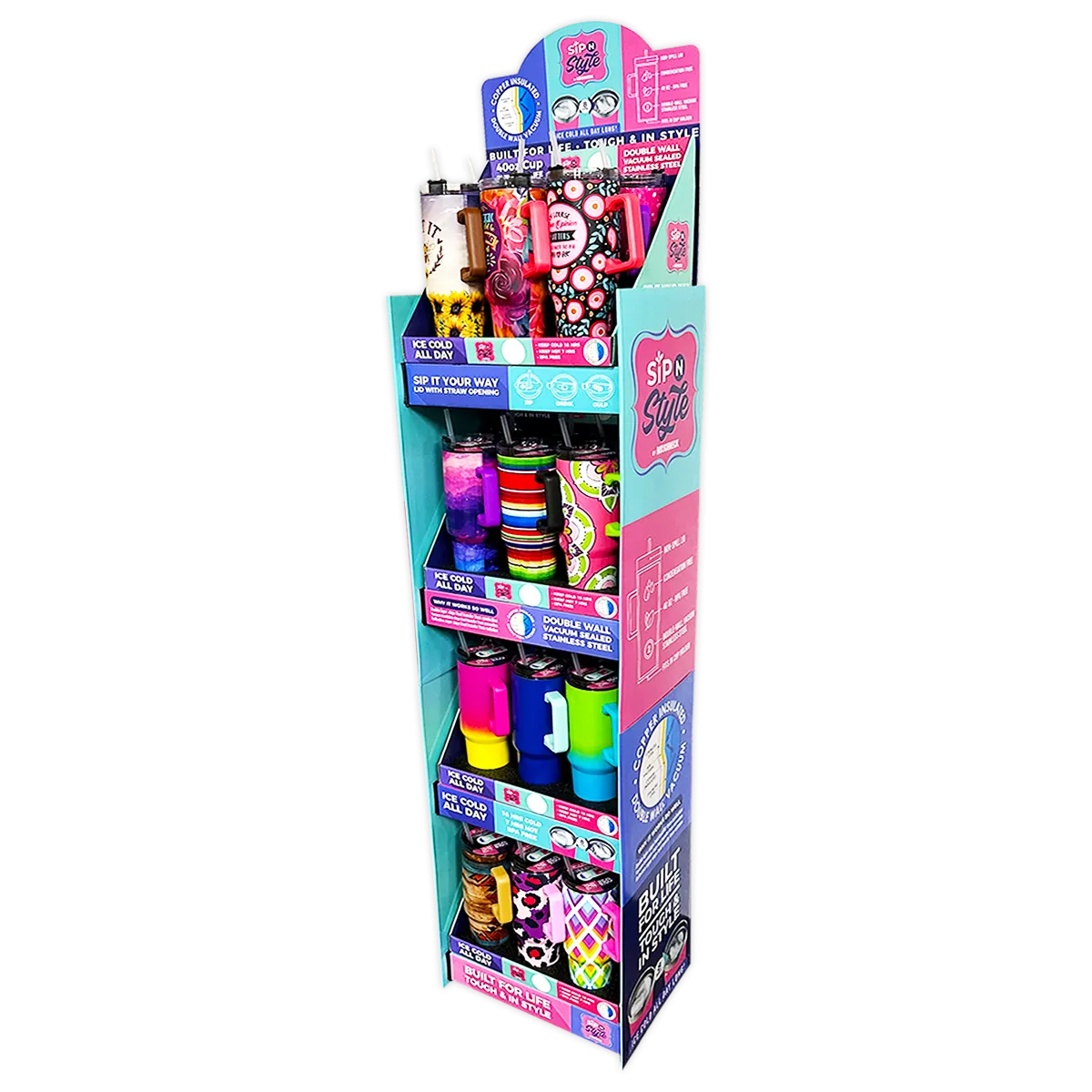 40 oz Insulated Printed Cup Assortment Floor Display - 24 Pieces Per Retail Ready Display 88523