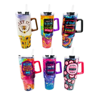 40oz Insulated Stainless-Steel Printed Cup Mix A - 6 Pieces Per Retail Ready Display 24769