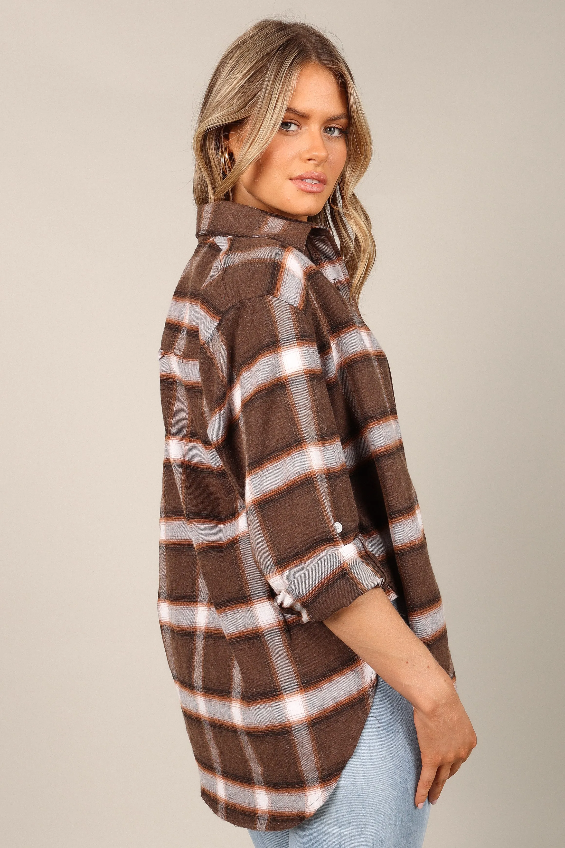 Alannah Plaid Button Down Shirt - Brown
