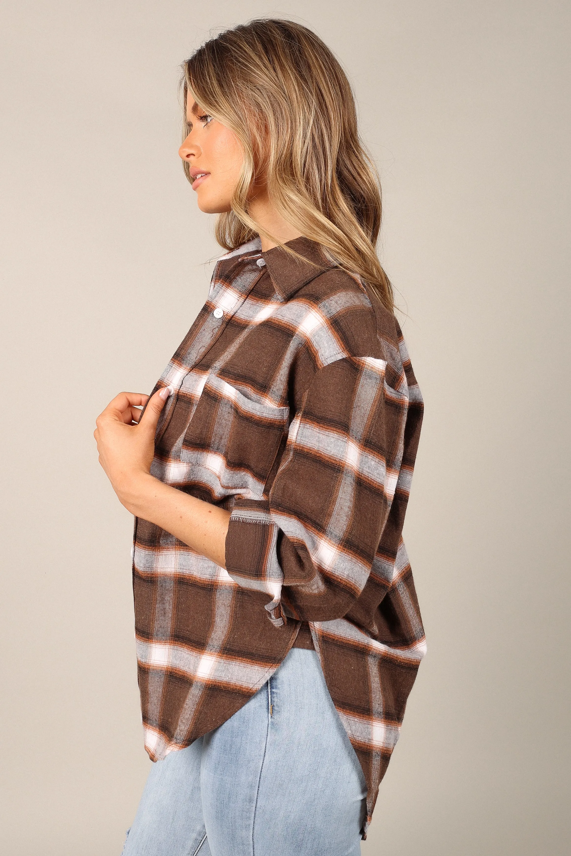 Alannah Plaid Button Down Shirt - Brown
