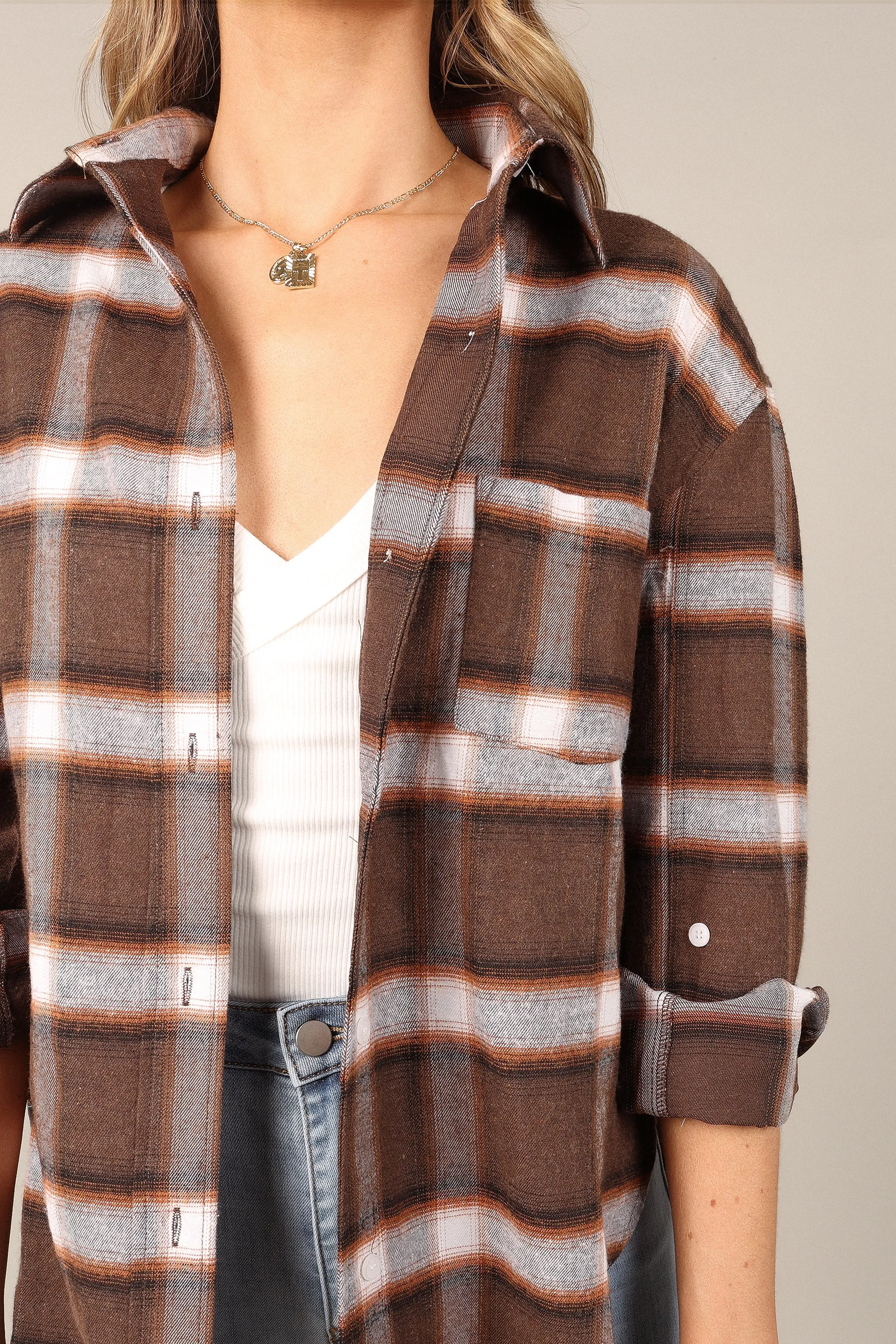 Alannah Plaid Button Down Shirt - Brown