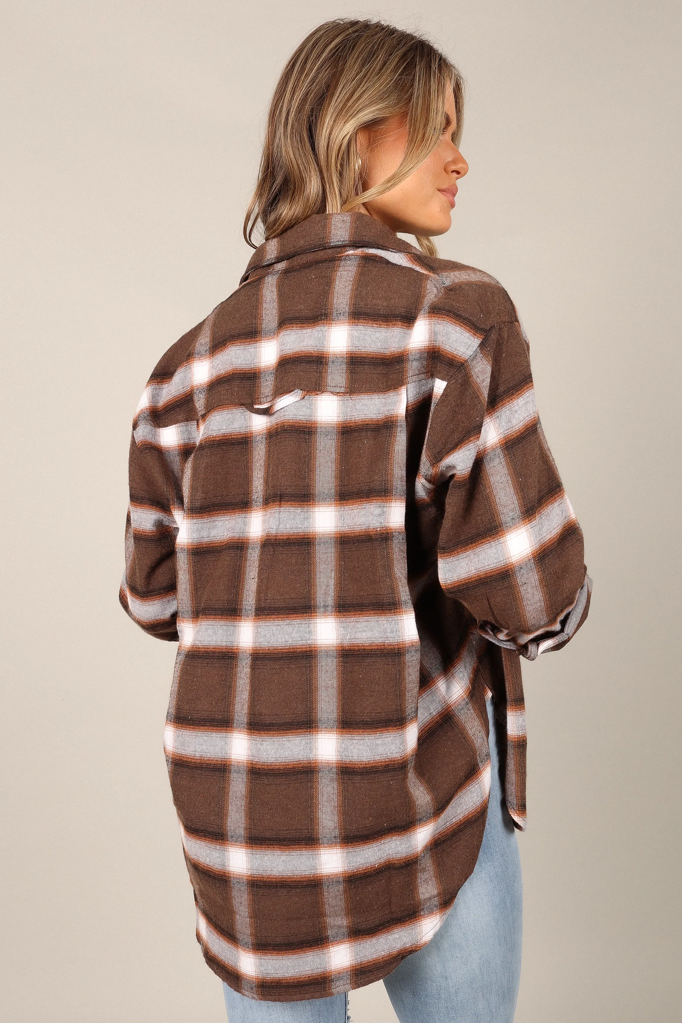 Alannah Plaid Button Down Shirt - Brown