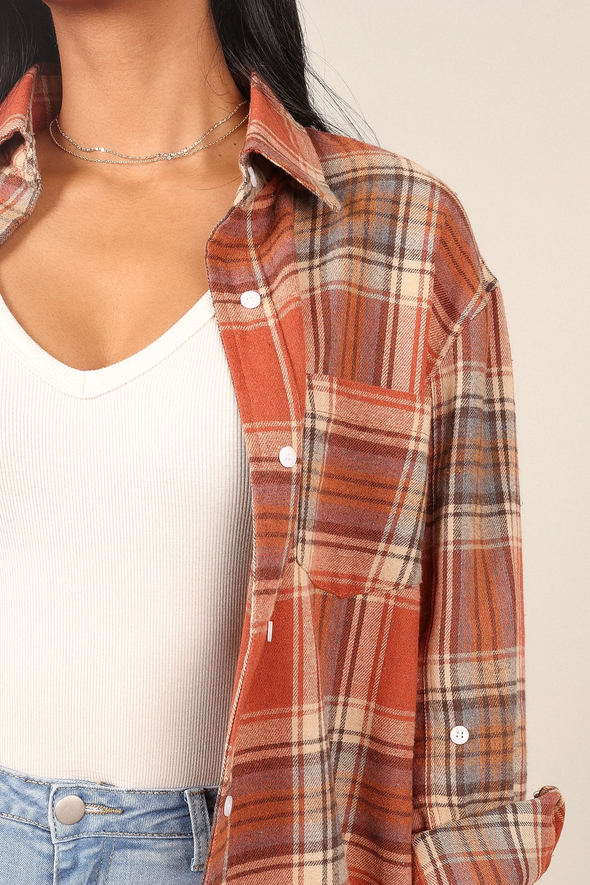 Alexia Plaid Button Down Shirt - Brick