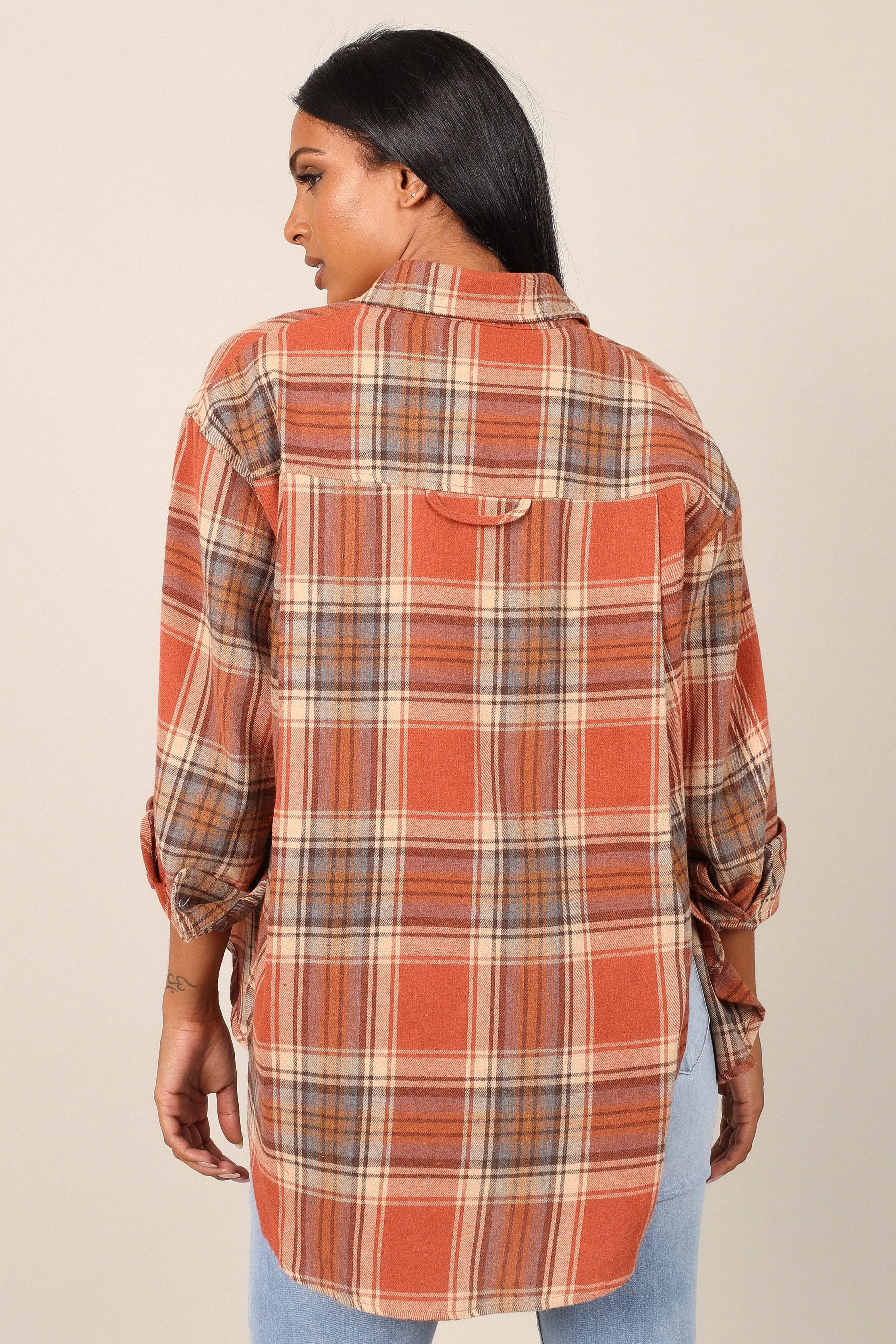 Alexia Plaid Button Down Shirt - Brick