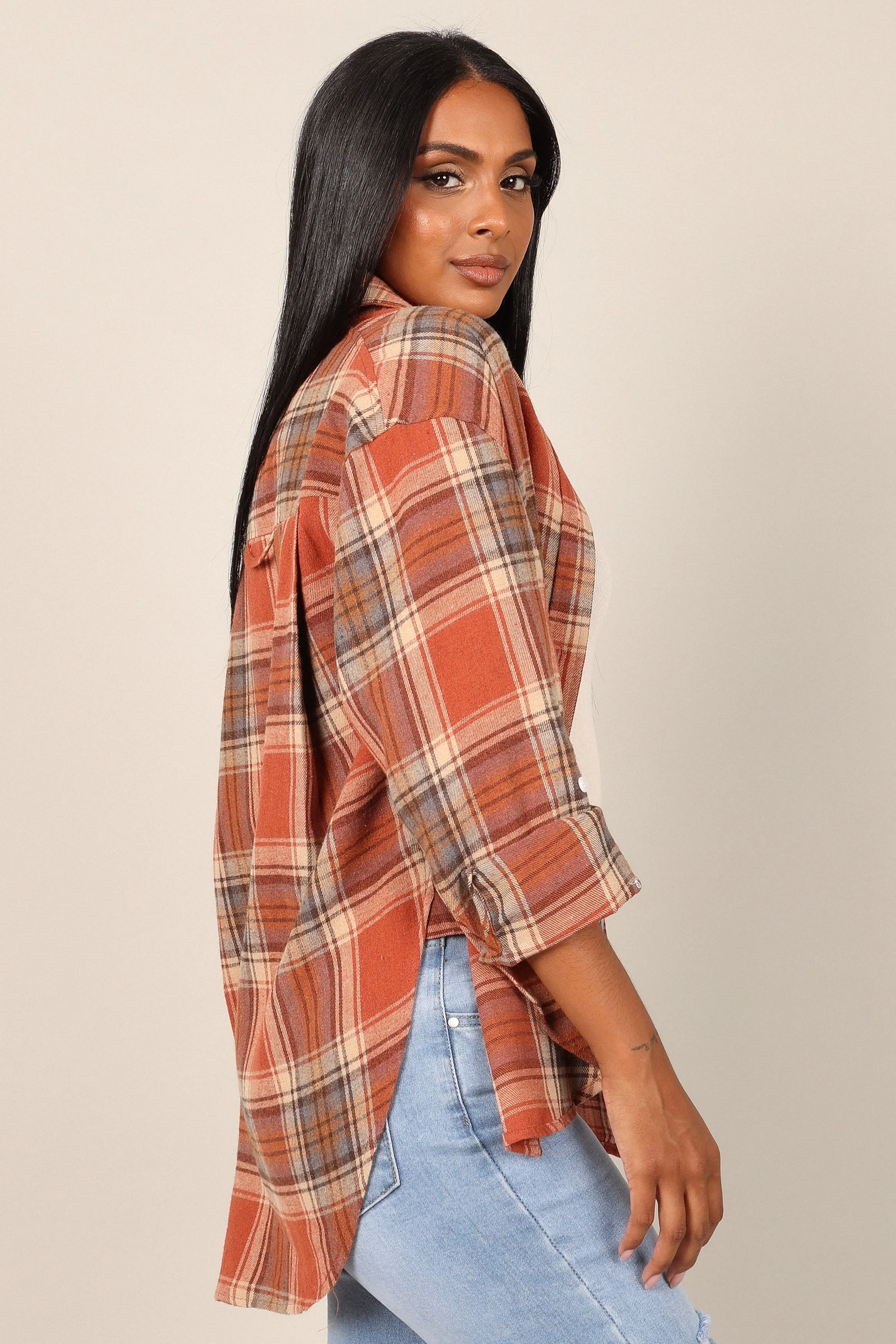 Alexia Plaid Button Down Shirt - Brick