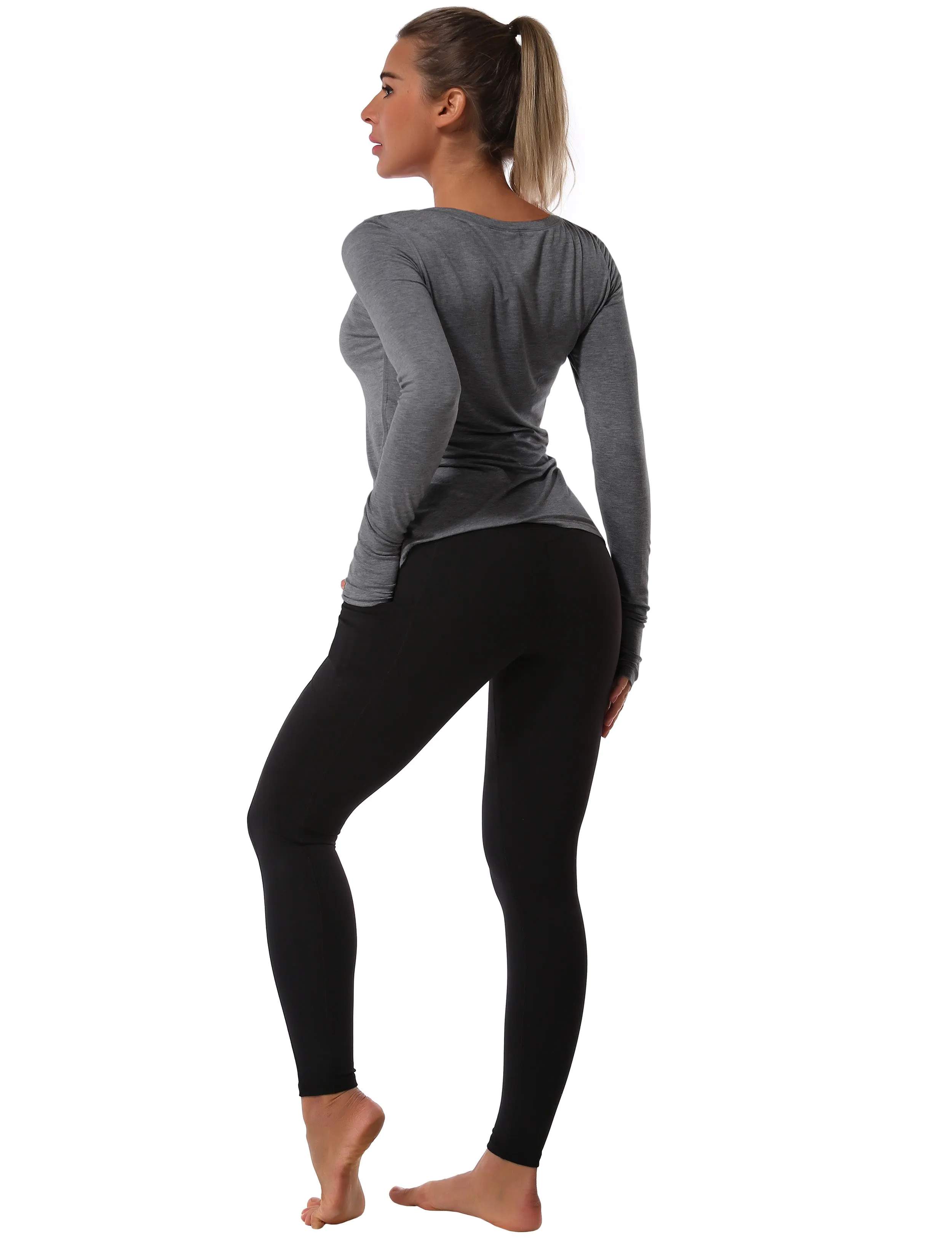 Athlete Long Sleeve Tops heathercharcoal_yogastudio