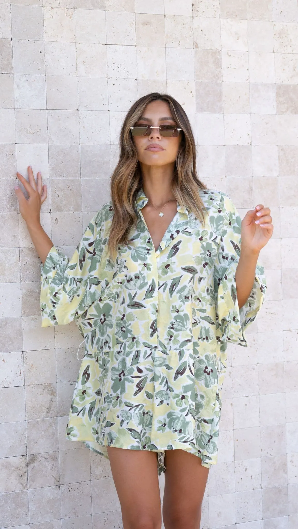 Bailin Playsuit - Green Floral