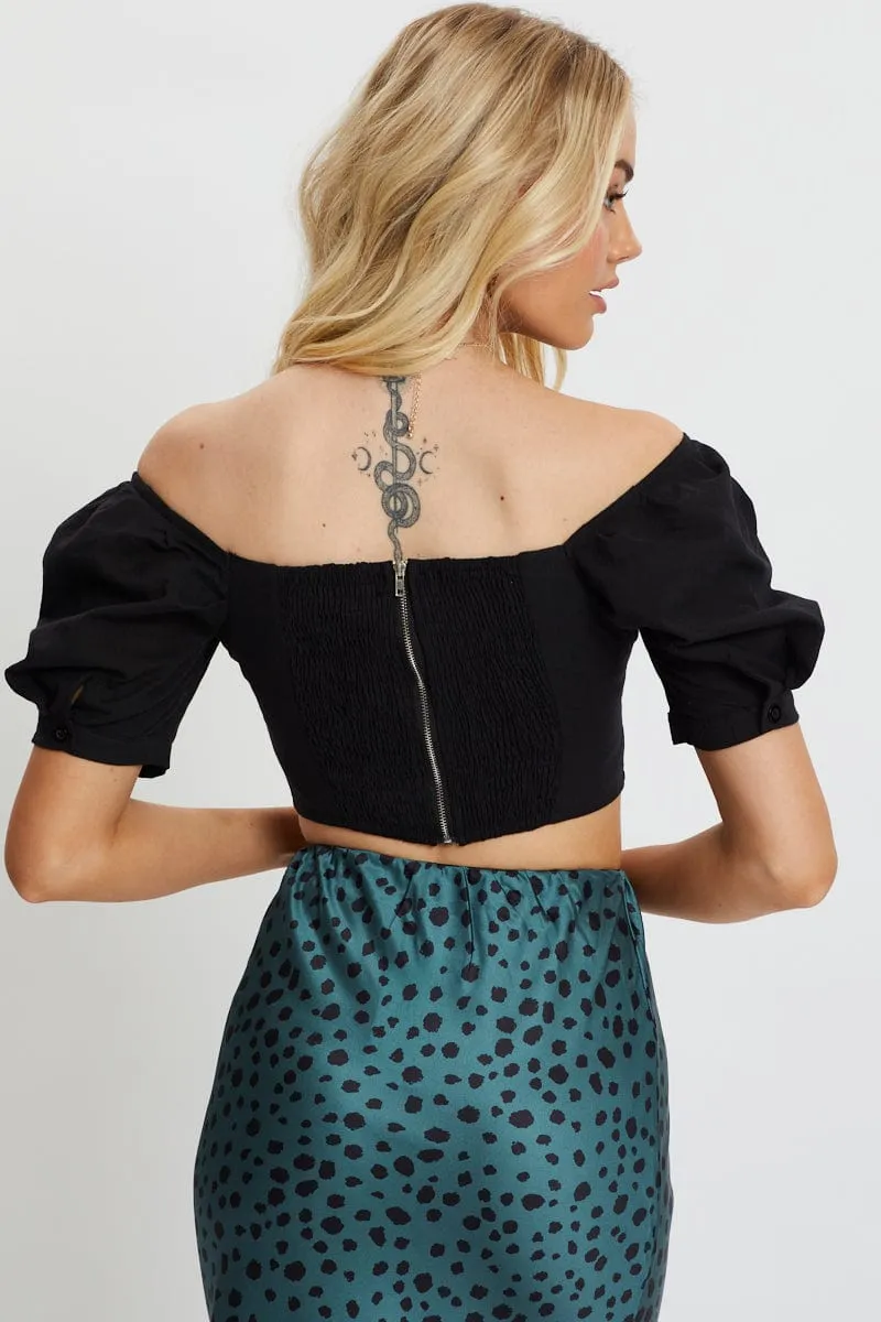Black Crop Top Short Sleeve Sweetheart