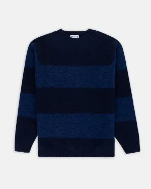 BLUE BLOCK STRIPE SHAGGY DOG SWEATER - TRIM FIT