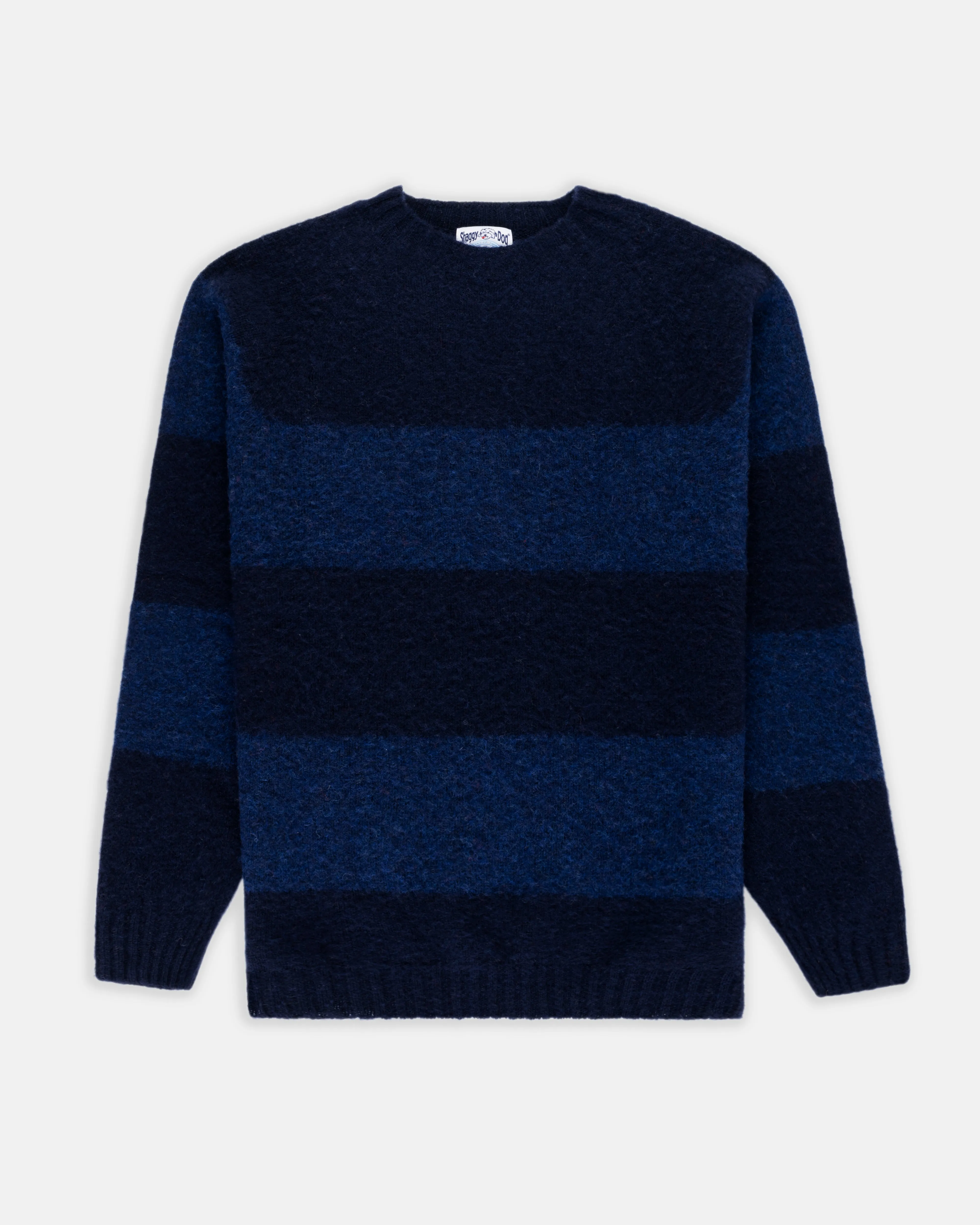 BLUE BLOCK STRIPE SHAGGY DOG SWEATER - TRIM FIT