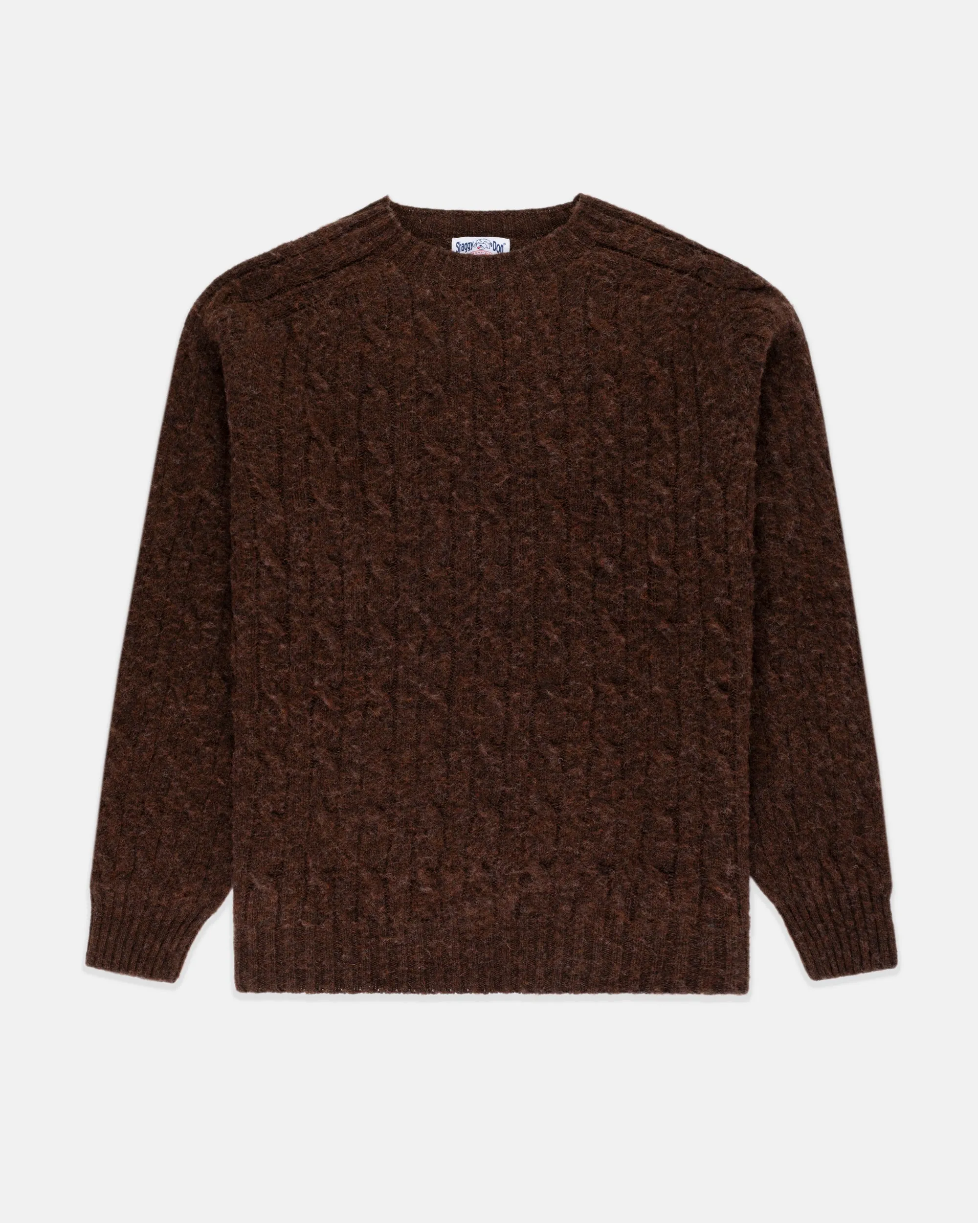 BROWN SHAGGY DOG CABLE CREWNECK SWEATER