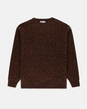 BROWN SHAGGY DOG CABLE CREWNECK SWEATER