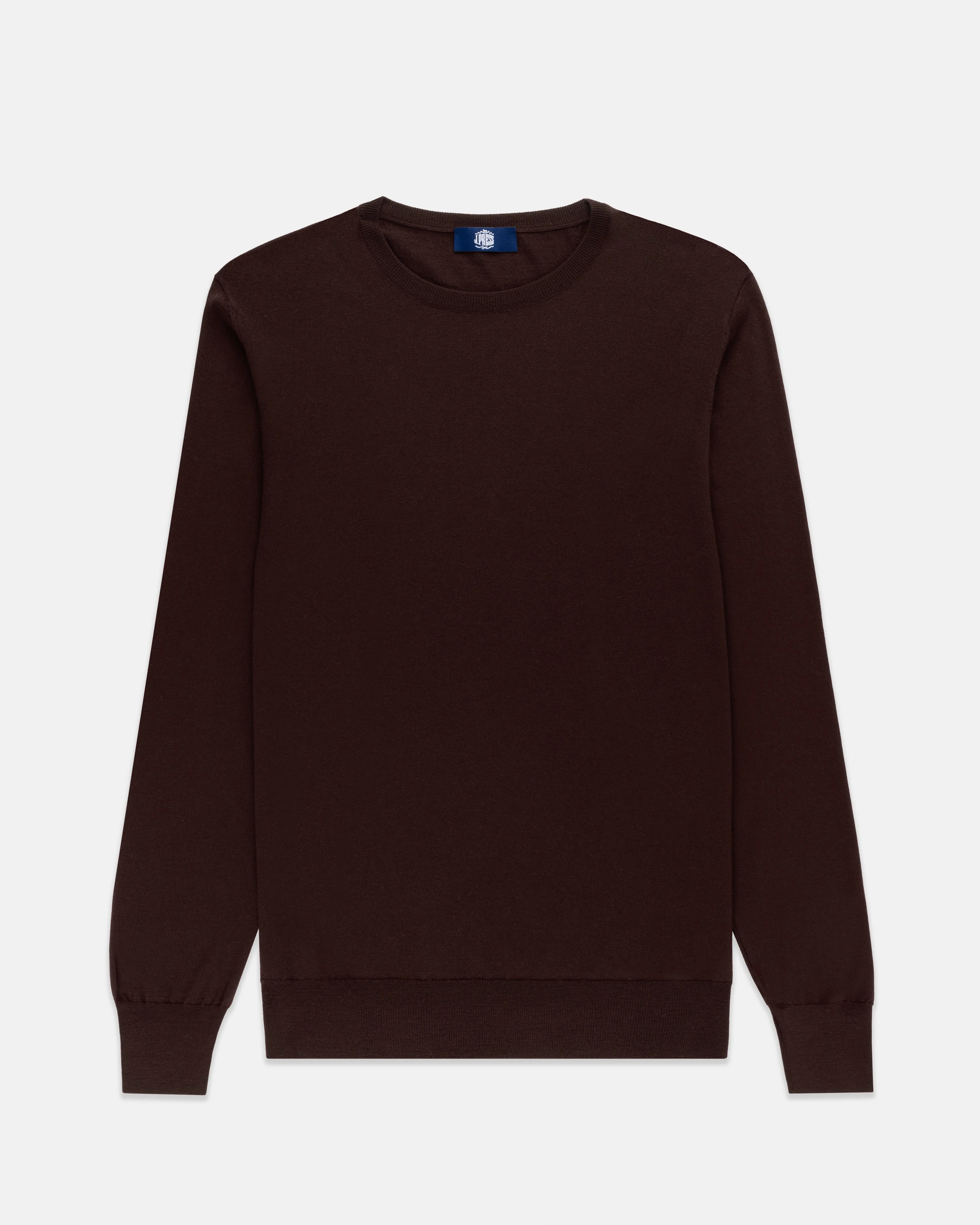 BROWN SUPERFINE MERINO WOOL SWEATER
