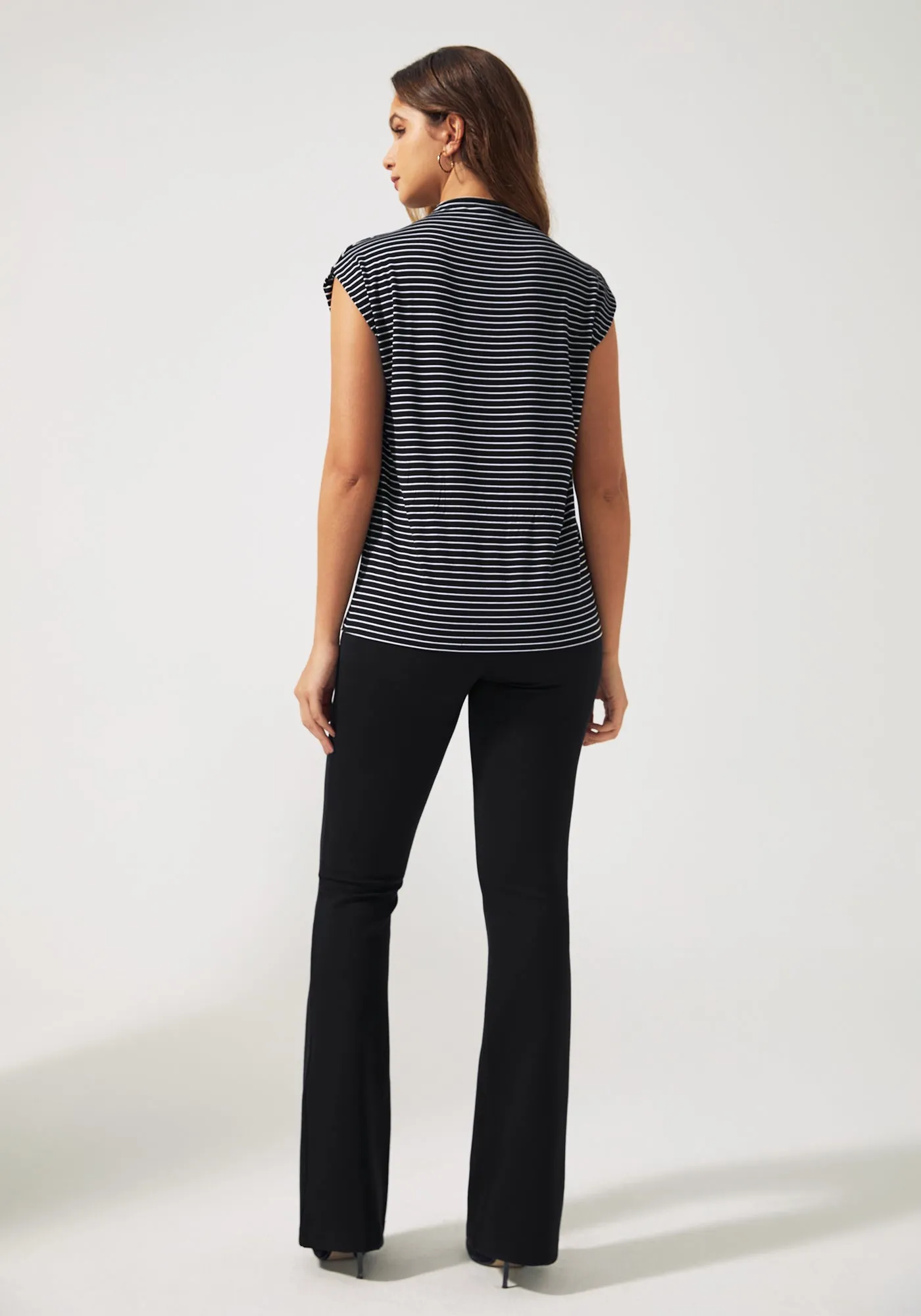 Cap Sleeve Mockneck (Black Stripe)