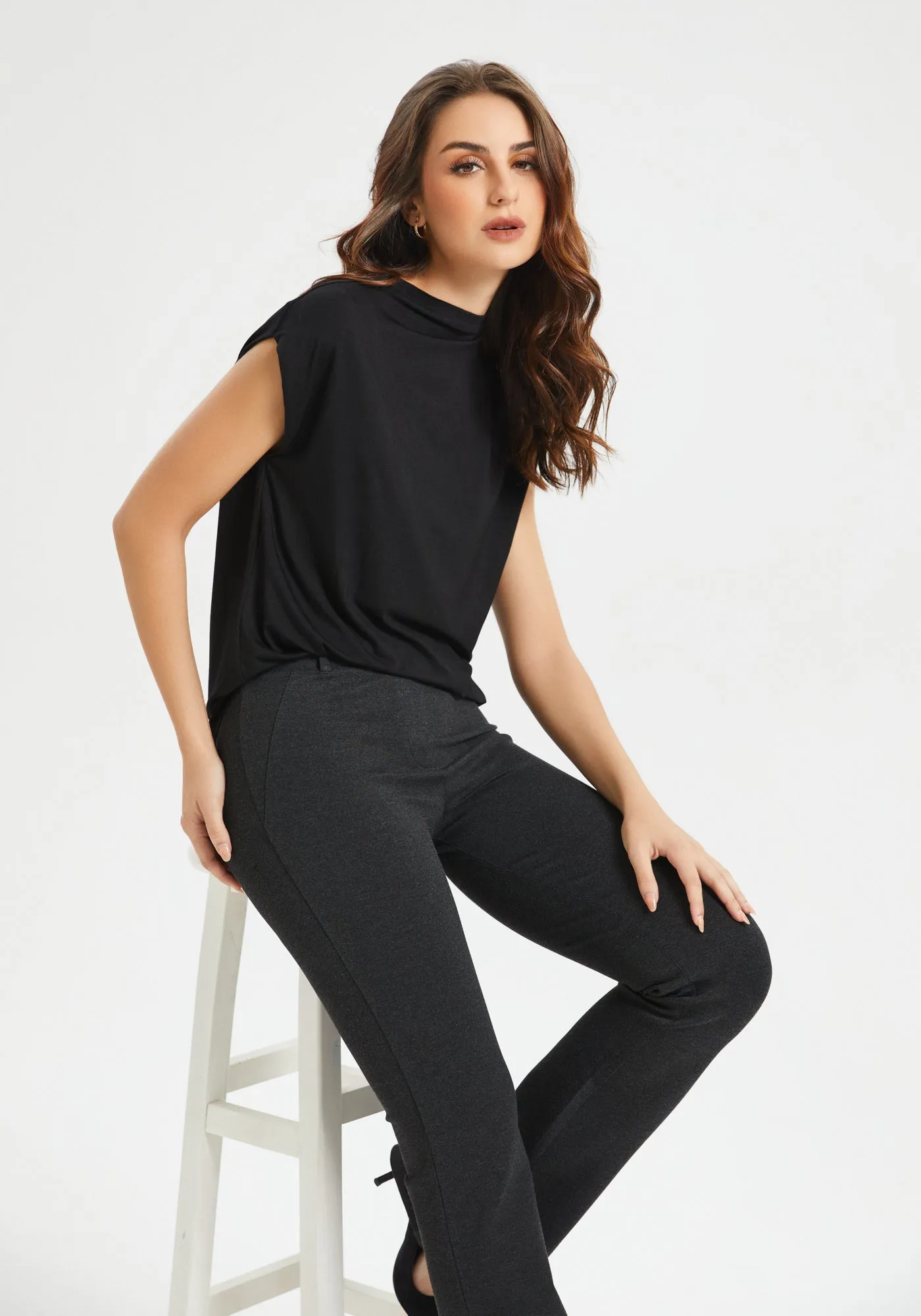 Cap Sleeve Mockneck (Black)