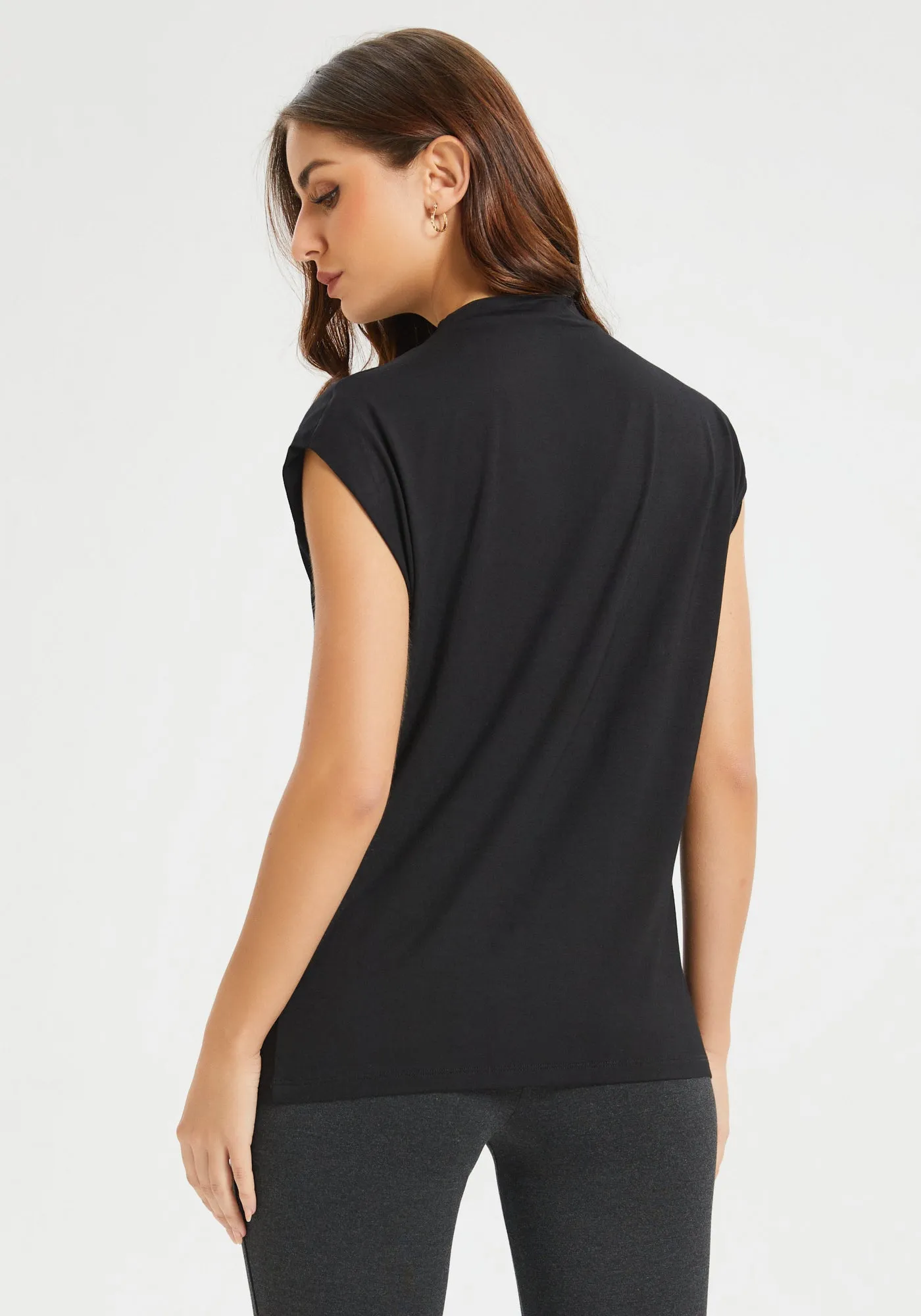 Cap Sleeve Mockneck (Black)