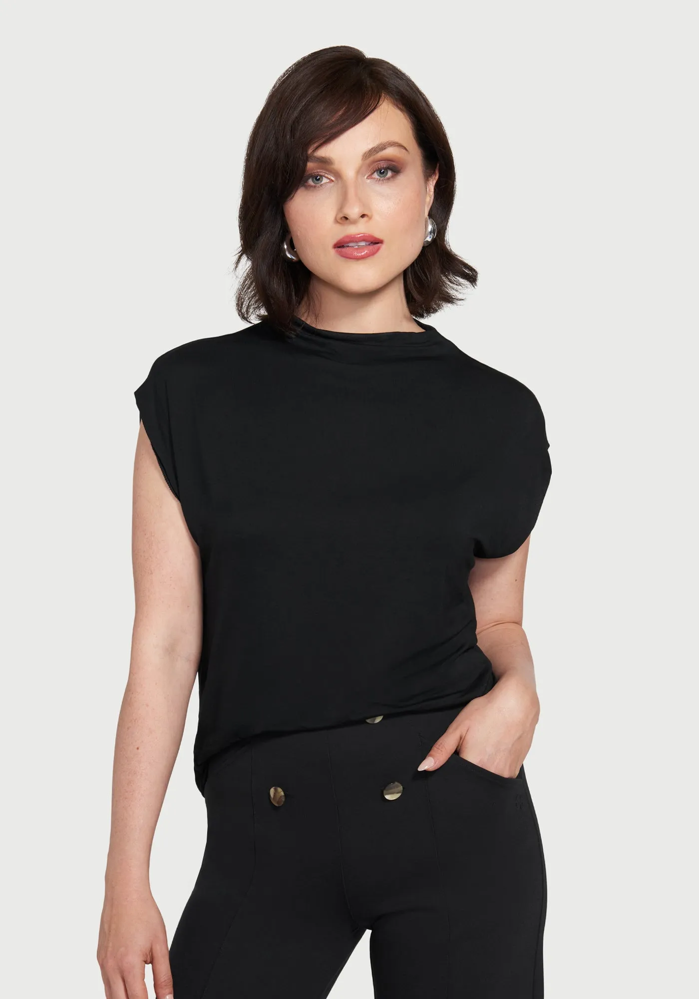 Cap Sleeve Mockneck (Black)