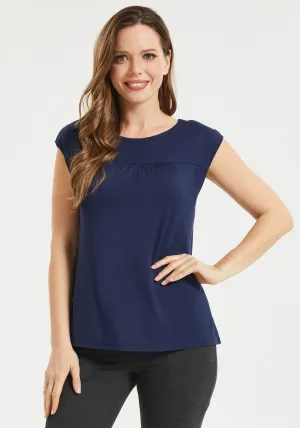 Cap Sleeve Yoke Tee (Navy)