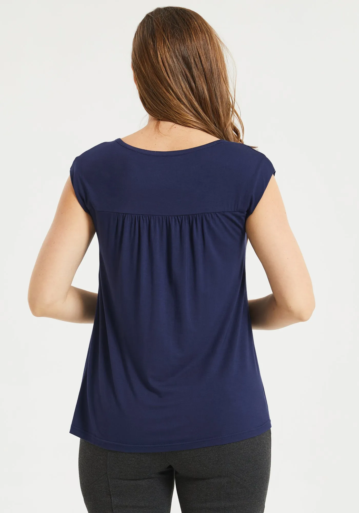 Cap Sleeve Yoke Tee (Navy)