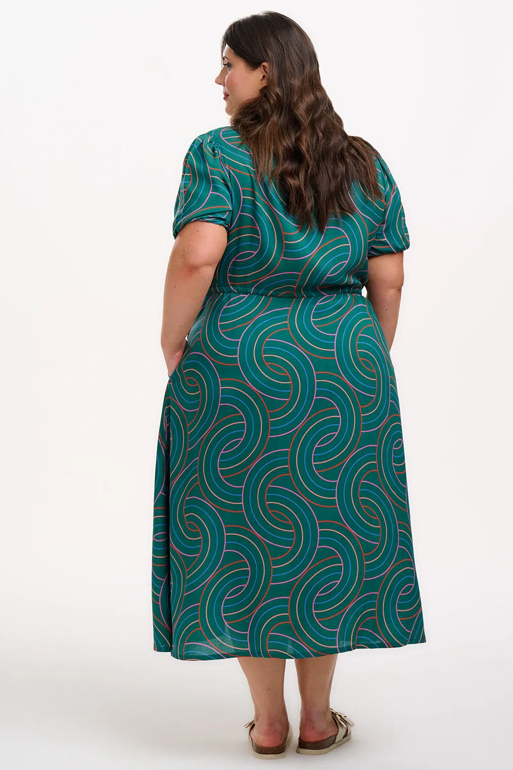 Cassandra Midi Shirt Dress - Green. Concentric Circles