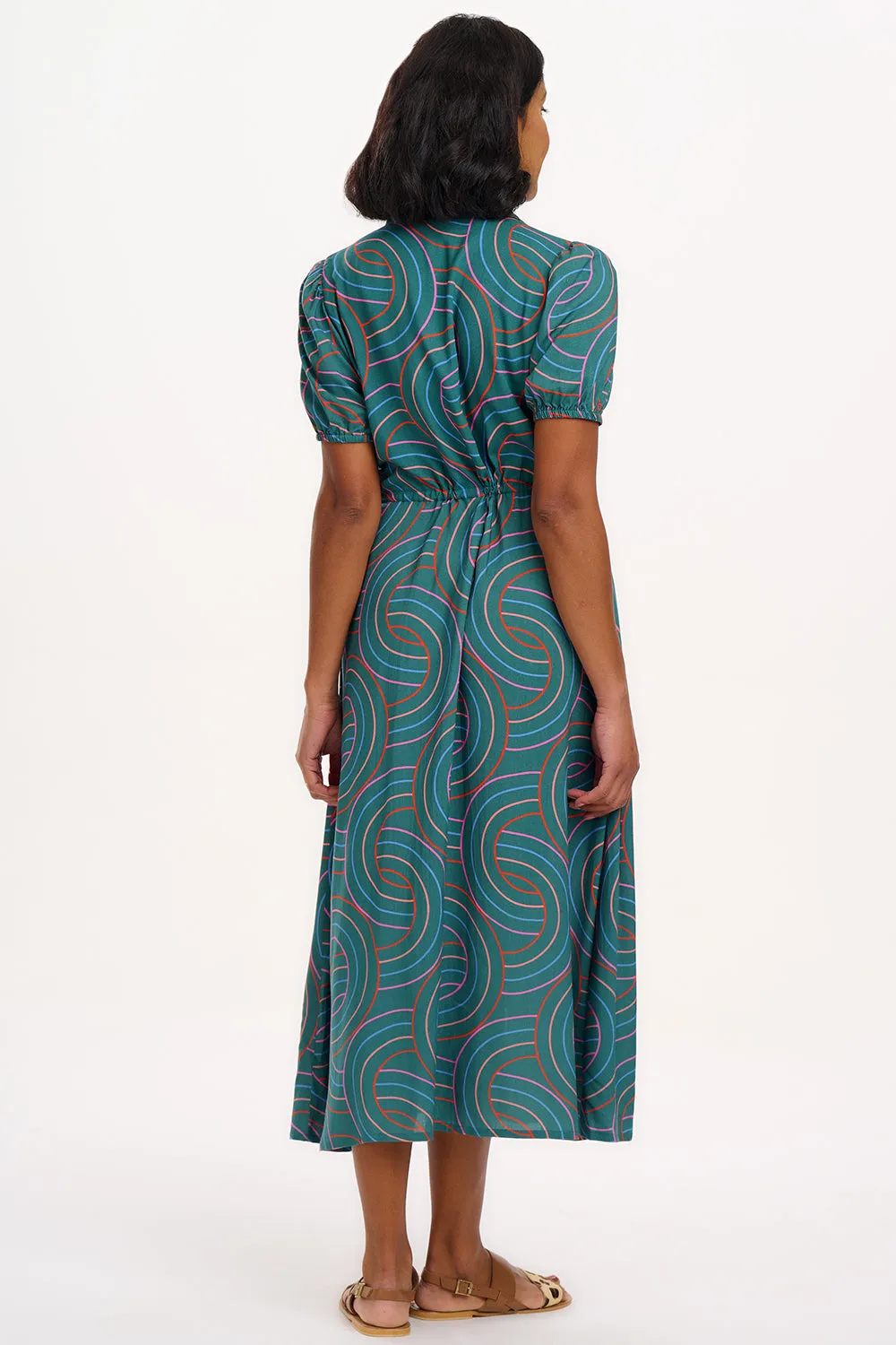 Cassandra Midi Shirt Dress - Green. Concentric Circles