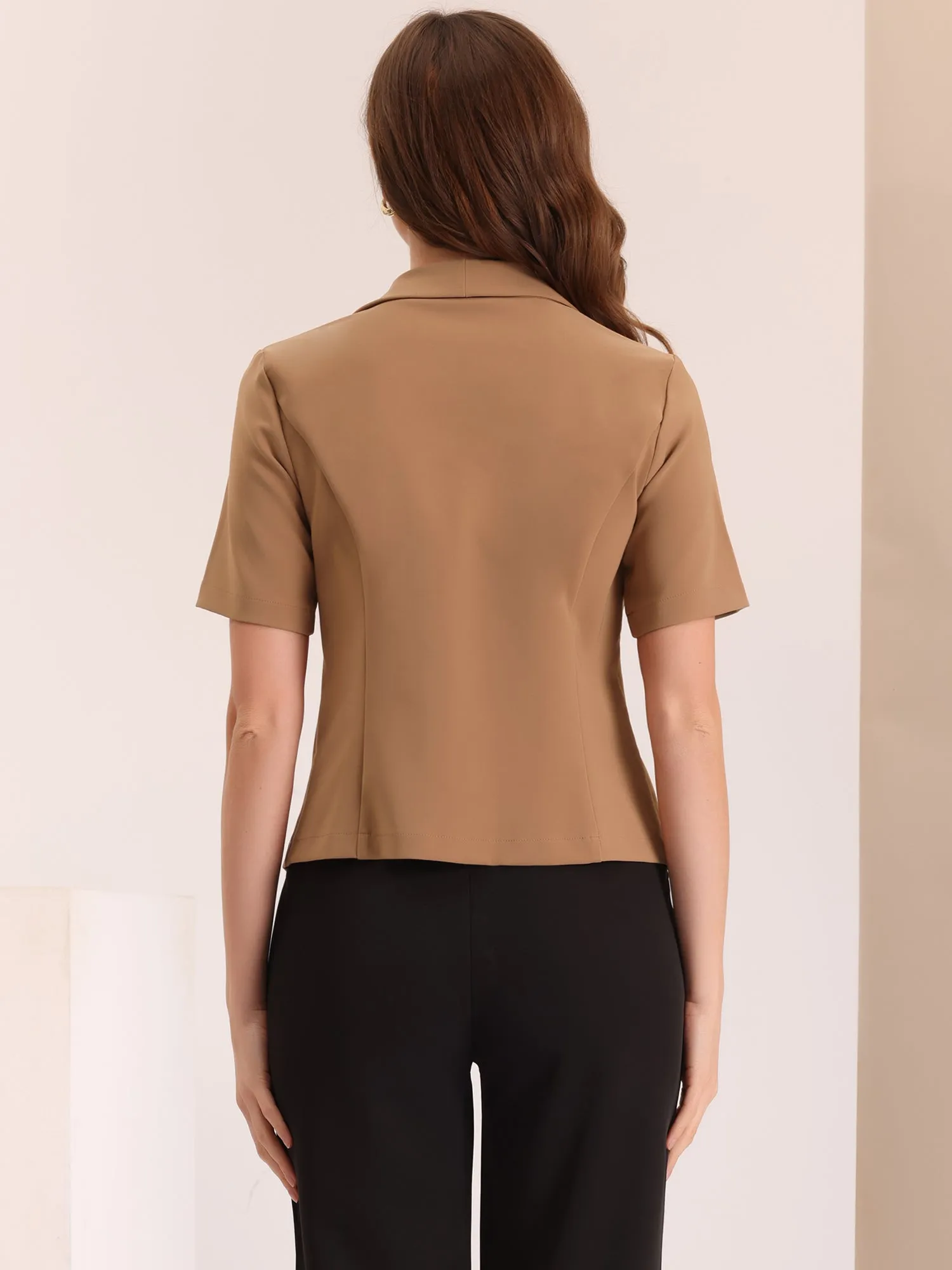 Casual Shawl Collar Open Front Cardigan Short Sleeve Work Blazer