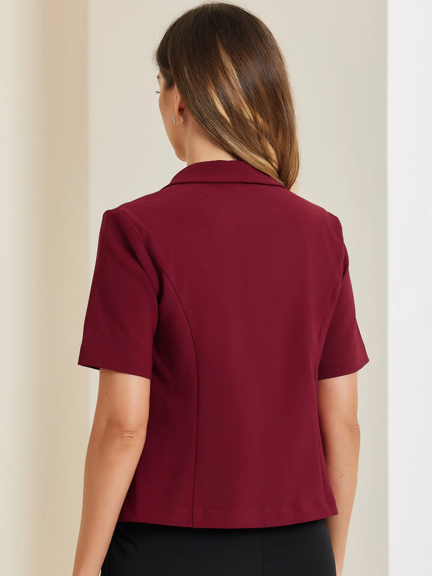 Casual Shawl Collar Open Front Cardigan Short Sleeve Work Blazer