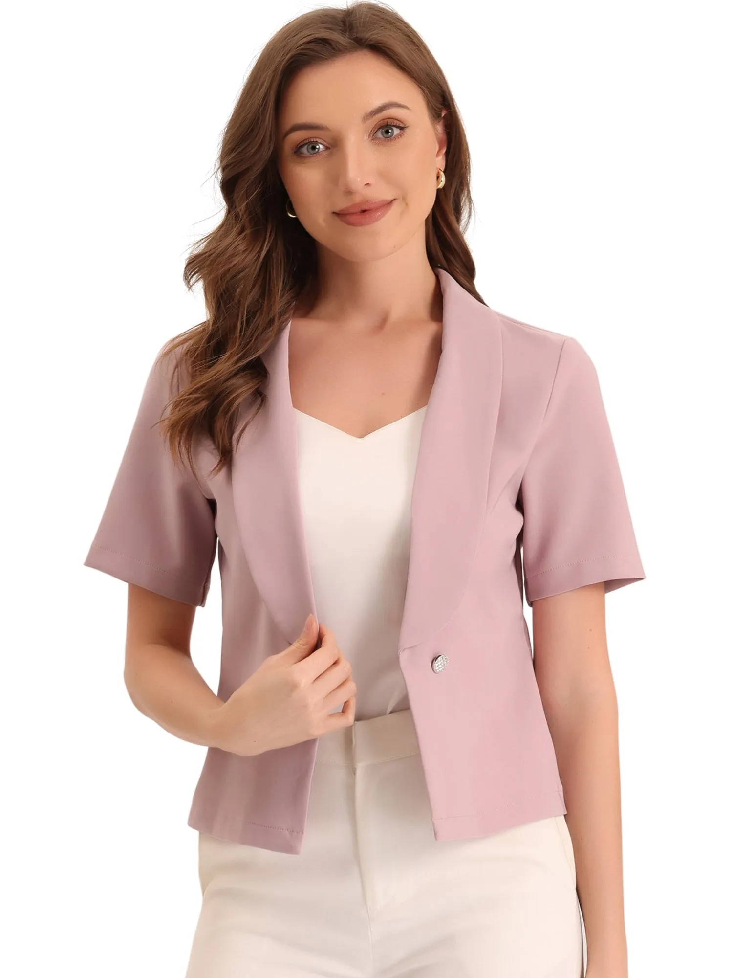 Casual Shawl Collar Open Front Cardigan Short Sleeve Work Blazer