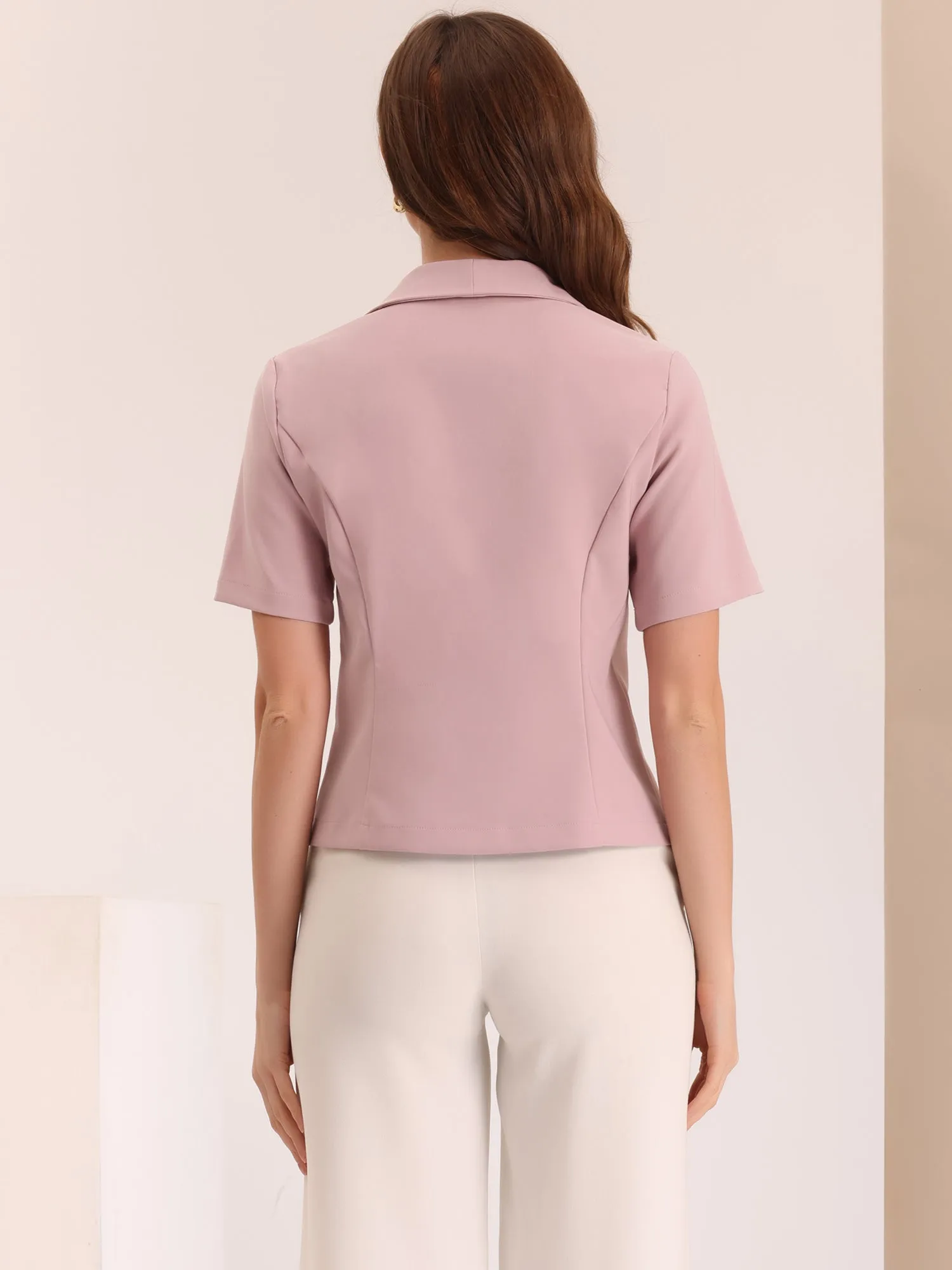 Casual Shawl Collar Open Front Cardigan Short Sleeve Work Blazer