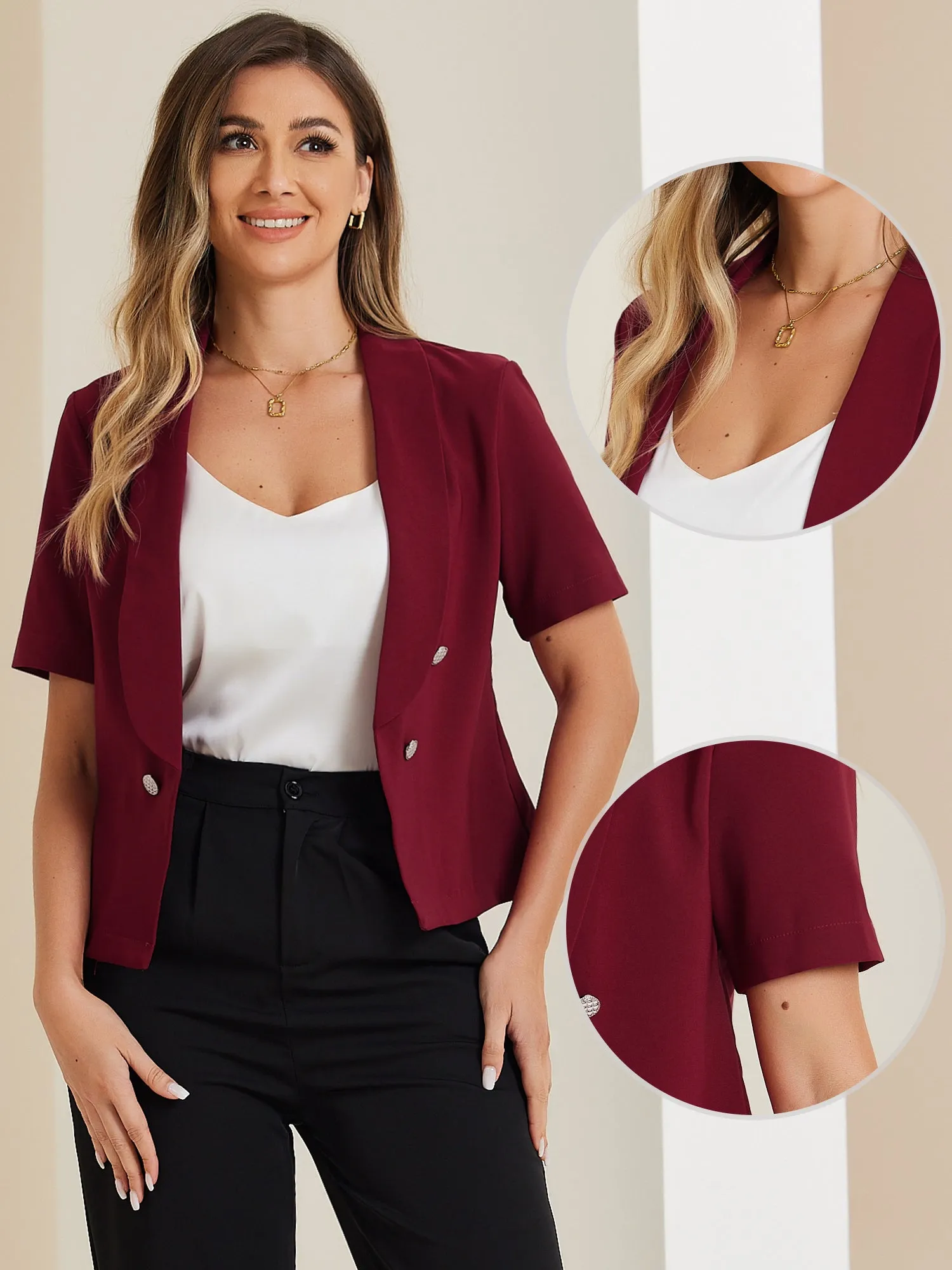 Casual Shawl Collar Open Front Cardigan Short Sleeve Work Blazer