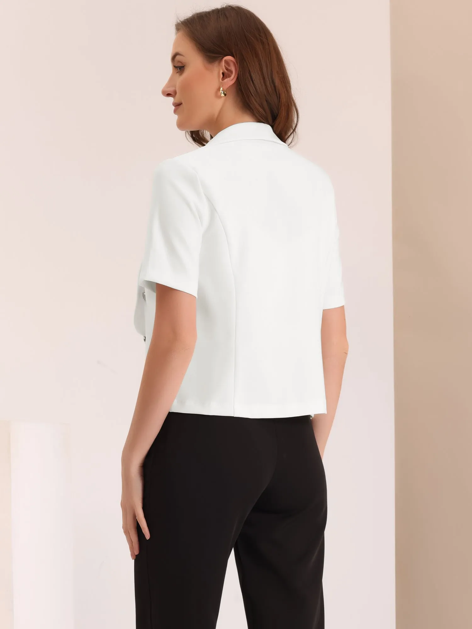 Casual Shawl Collar Open Front Cardigan Short Sleeve Work Blazer