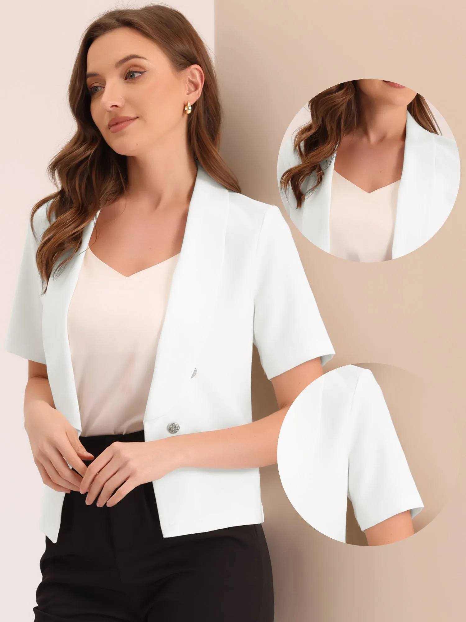Casual Shawl Collar Open Front Cardigan Short Sleeve Work Blazer