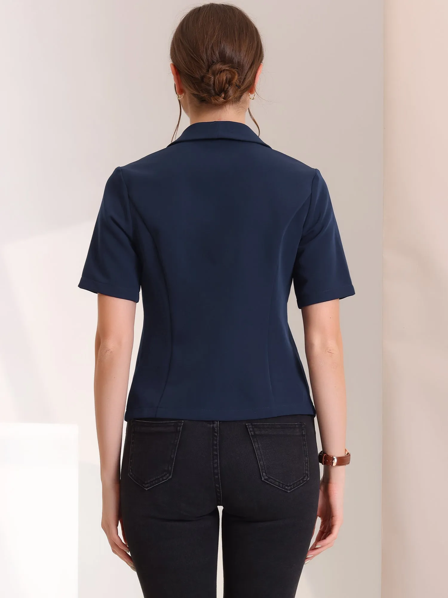 Casual Shawl Collar Open Front Cardigan Short Sleeve Work Blazer