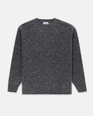 CHARCOAL SHAGGY DOG CABLE CREWNECK SWEATER