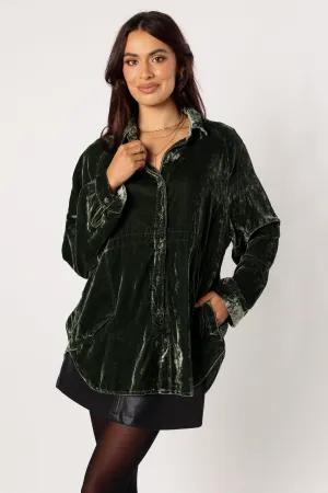 Chelsea Velvet Oversized Button Down Top - Olive