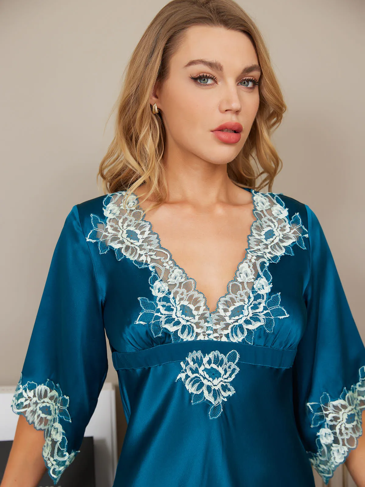 Clearance(US Warehouse) -19Momme Pure Silk Casual Lace Trimmed Dress