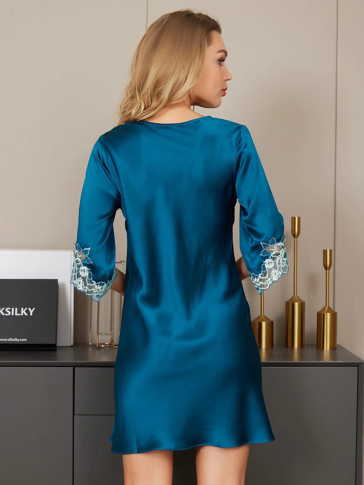 Clearance(US Warehouse) -19Momme Pure Silk Casual Lace Trimmed Dress