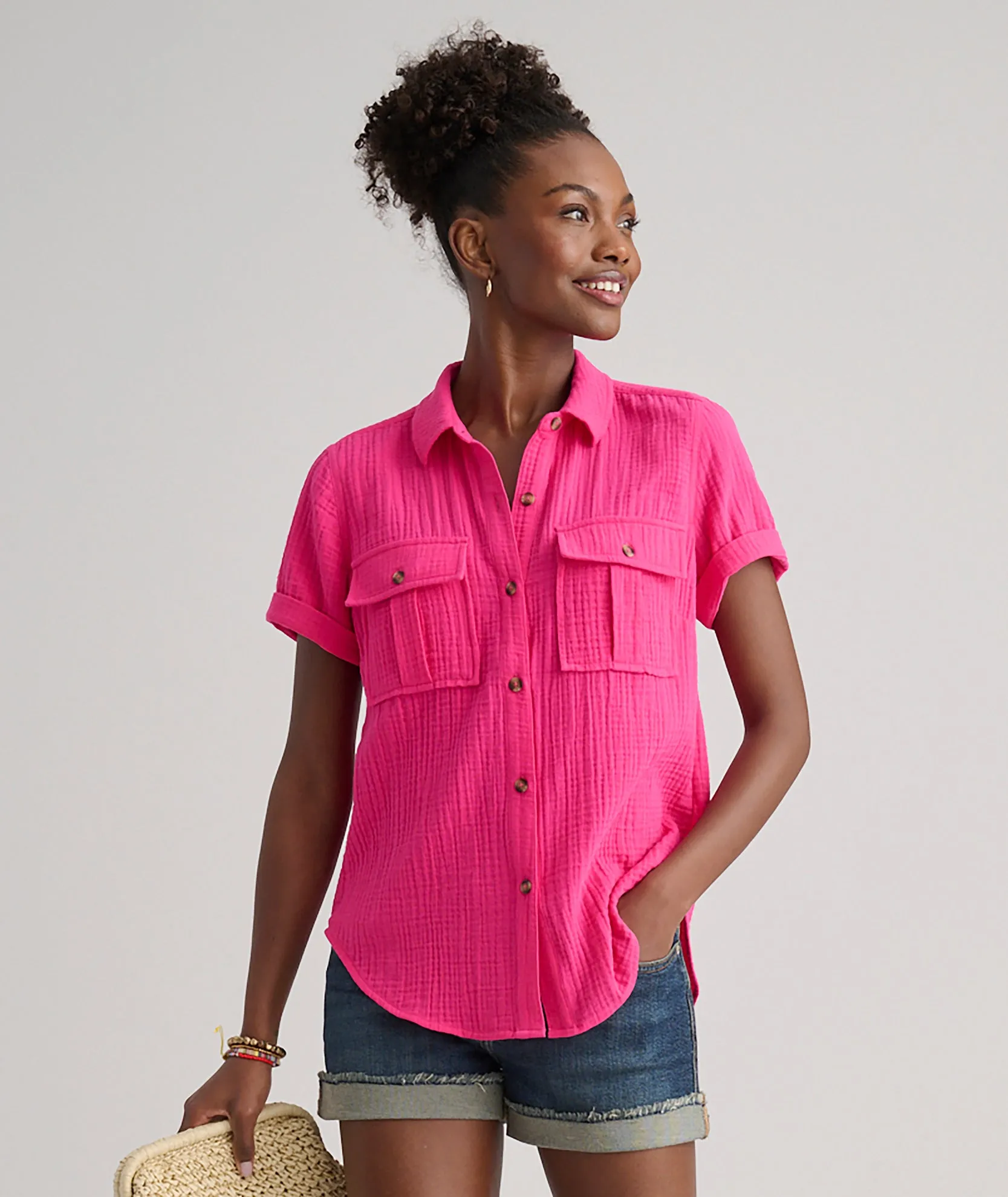 Cotton Gauze Short-Sleeve Jodi Shirt