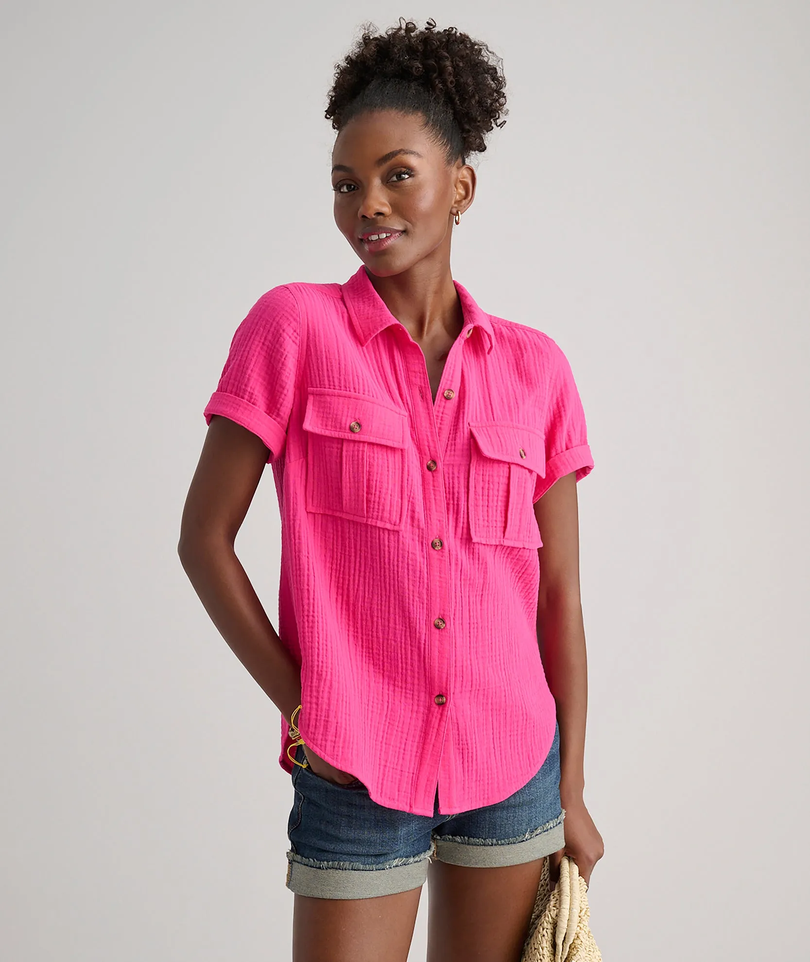 Cotton Gauze Short-Sleeve Jodi Shirt