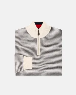 CREAM TIC PATTERN QUARTER ZIP SWEATER