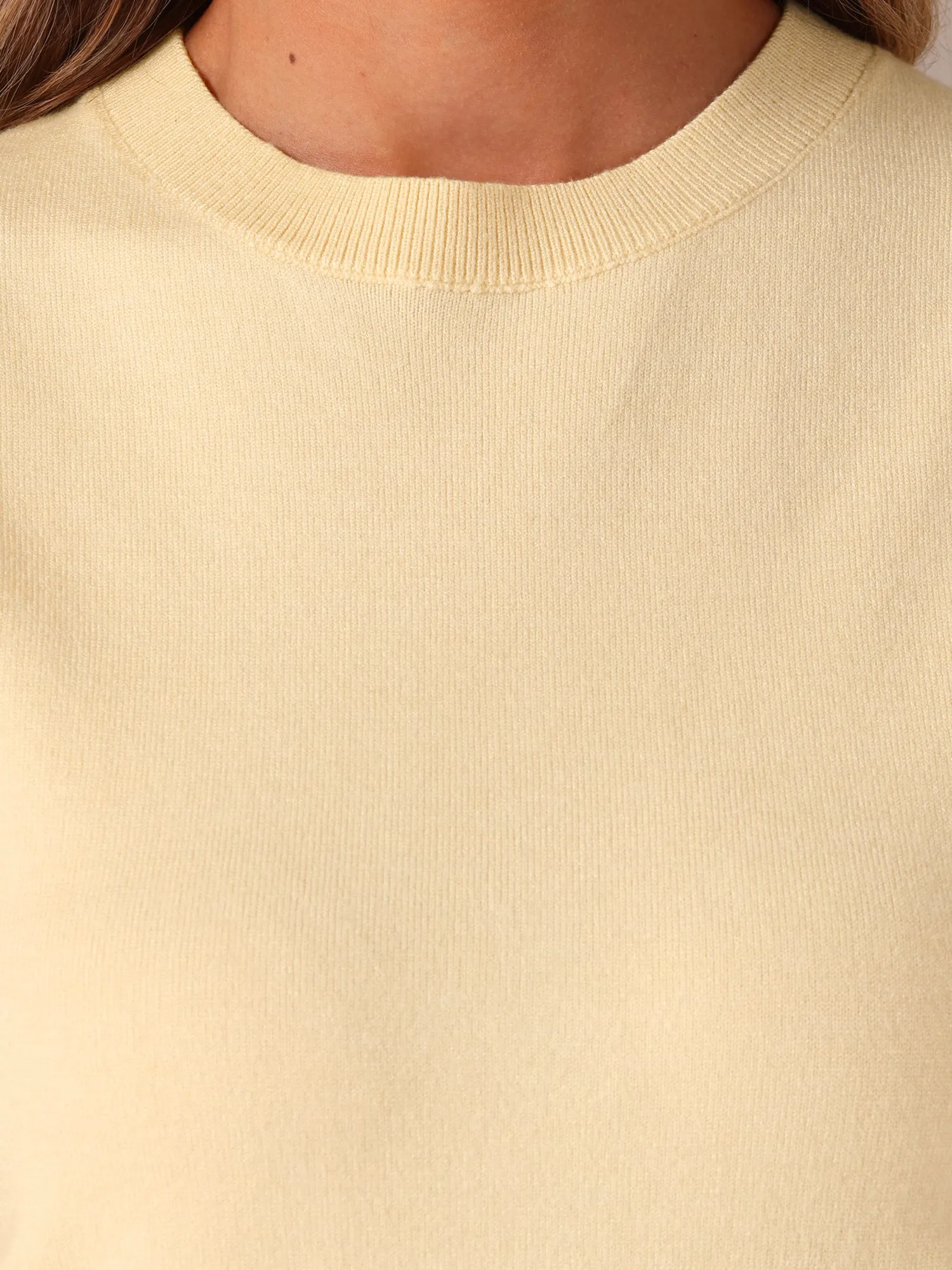 Crew Neck Lantern Short Sleeve Casual Ribbed Knit Top Blouse