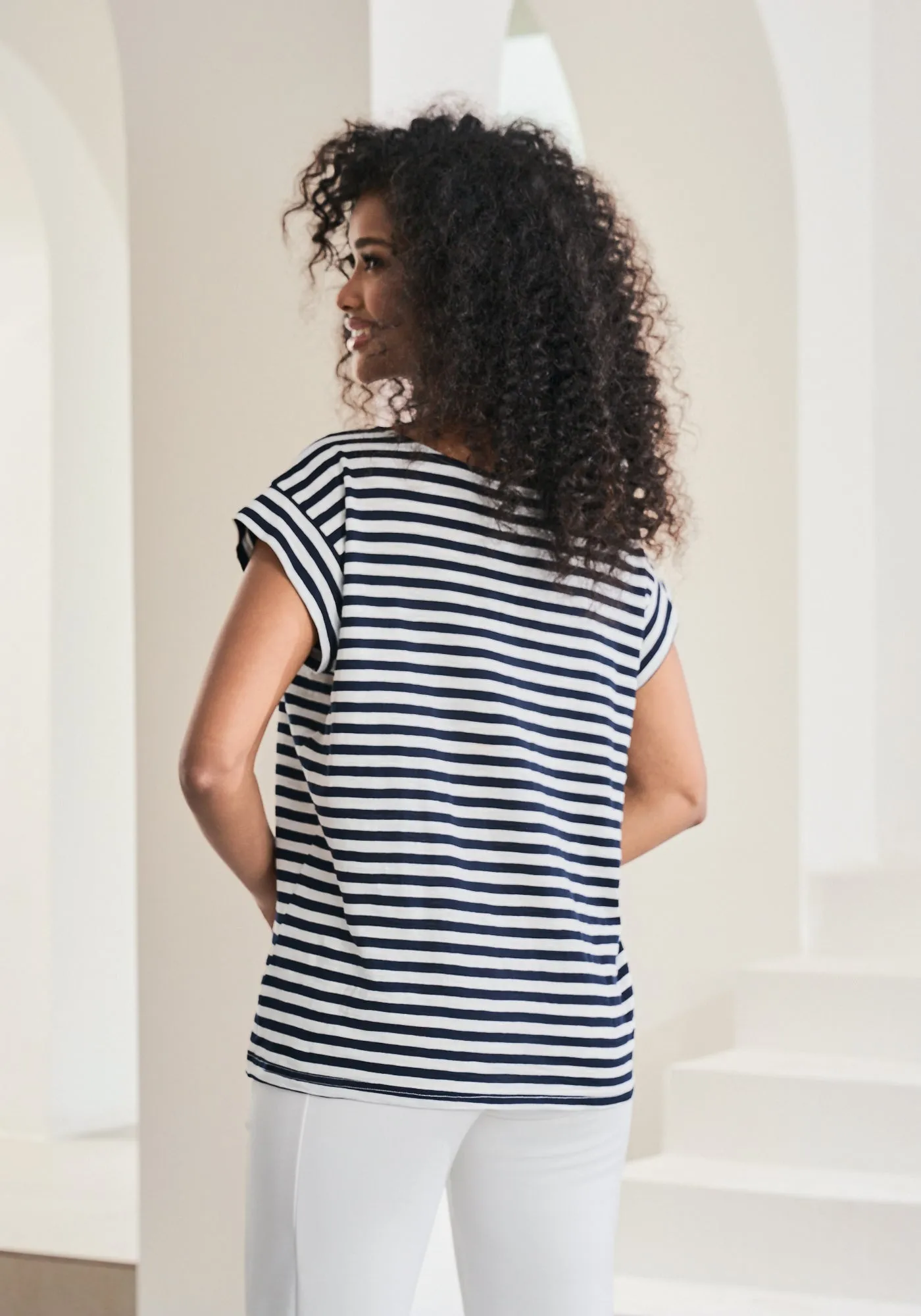 Cuffed Muscle Tee (Navy Stripe)