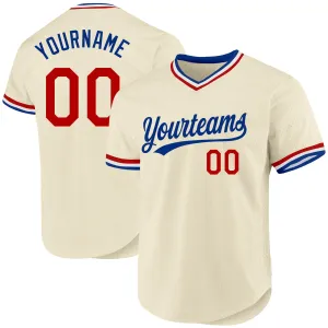 Custom Cream Red Royal-White Authentic Throwback Baseball Jersey