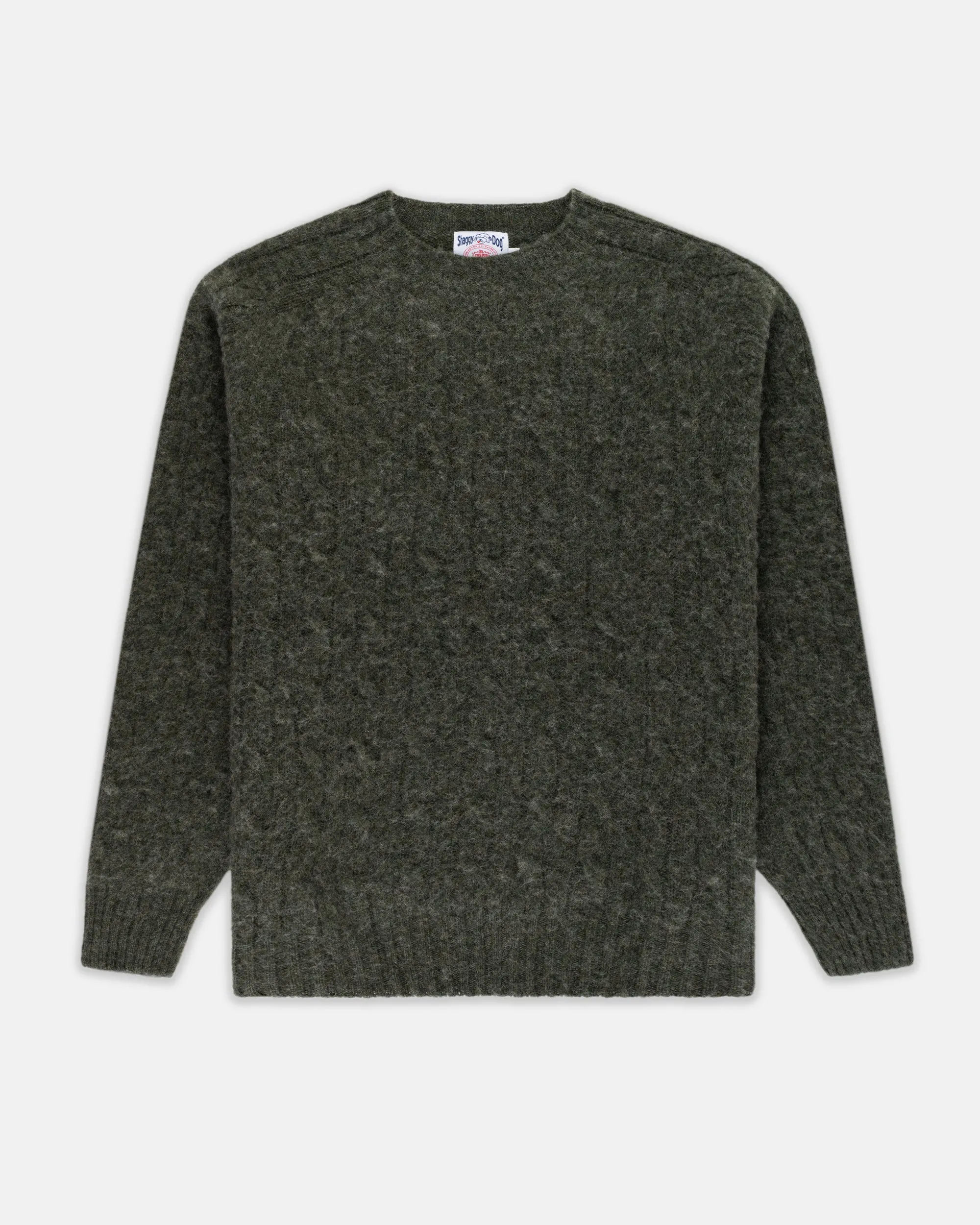 DARK GREEN SHAGGY DOG CABLE CREWNECK SWEATER