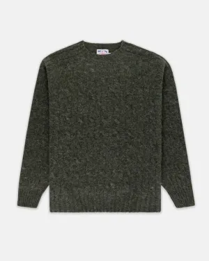 DARK GREEN SHAGGY DOG CABLE CREWNECK SWEATER