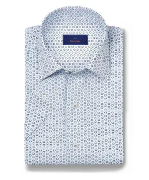 David Donahue White & Blue Neat Print Short Sleeve Shirt