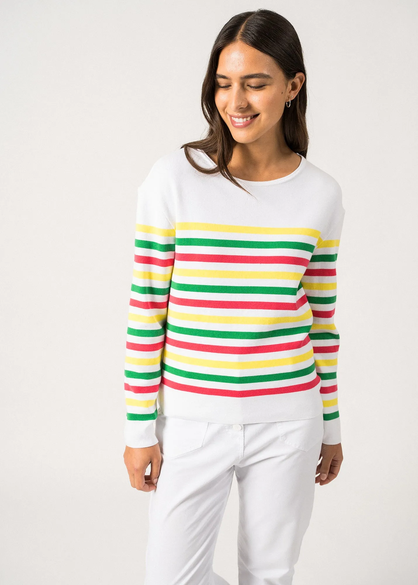 ECRINS COTTON - Tricolor Striped Sweater in Coton for Women  (CÔTE D'AZUR)