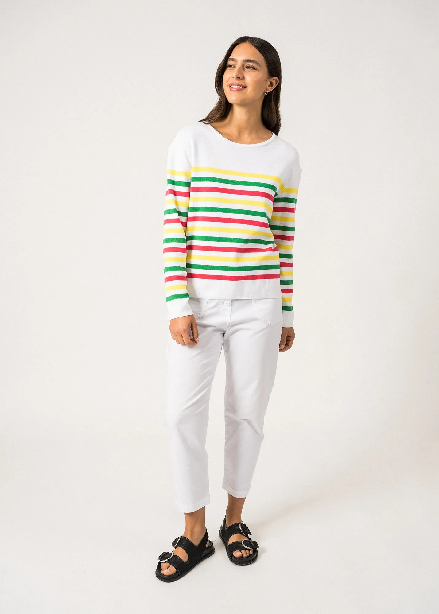 ECRINS COTTON - Tricolor Striped Sweater in Coton for Women  (CÔTE D'AZUR)